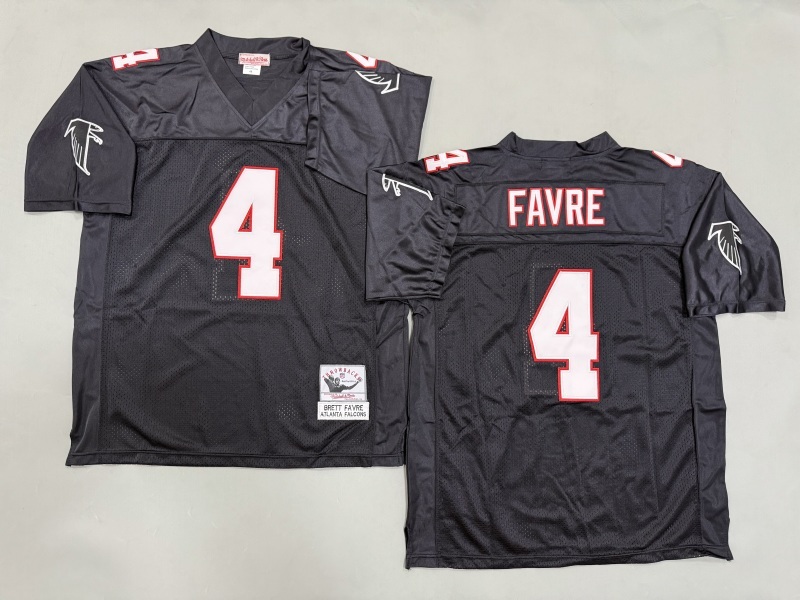 Men 2025 Atlanta Falcons #4 Favre black Throwback Limited NFL Jersey style 001